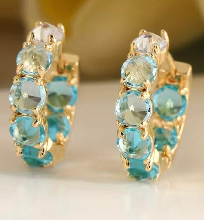 Blue Gemmed Tiny Hoops